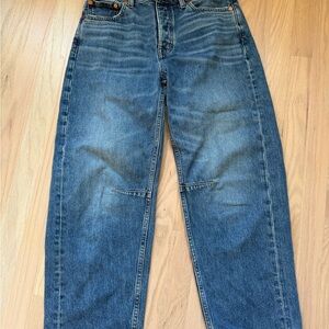 Madewell the Darted Barrel Leg Jeans Classic Blue Denim Jeans